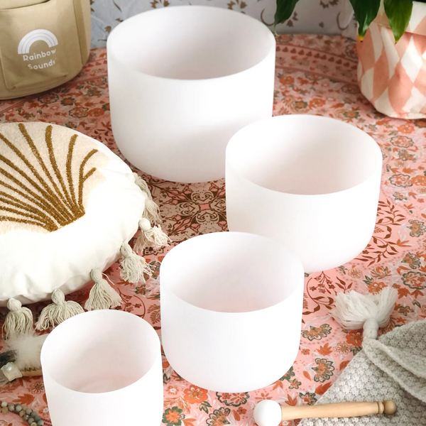 Frosted White Crystal Singing Bowl Set