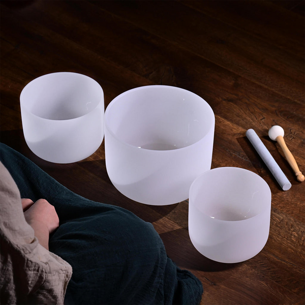 Frosted White Crystal Singing Bowl Set