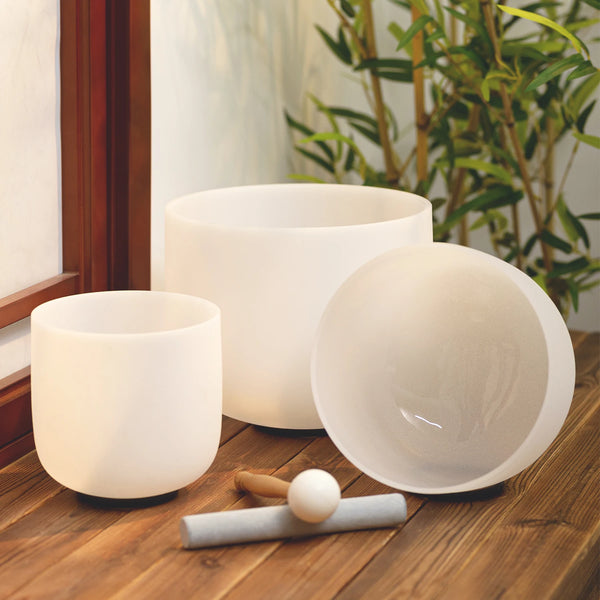 Frosted White Crystal Singing Bowl Set