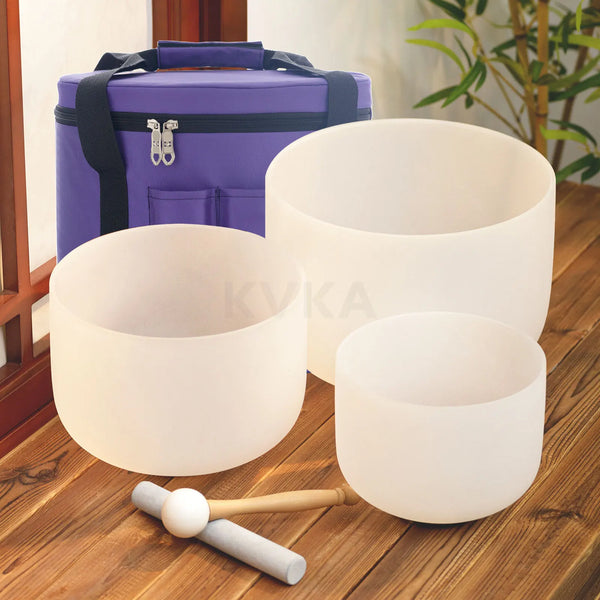Frosted White Crystal Singing Bowl Set