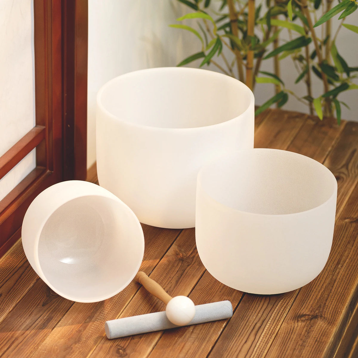 Frosted White Crystal Singing Bowl Set