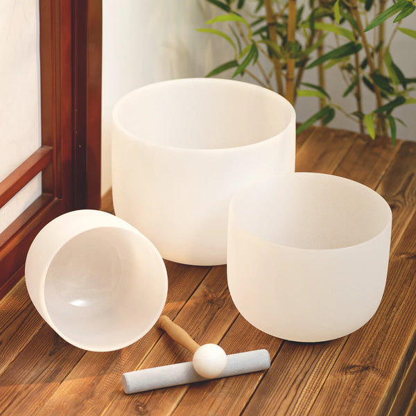 Frosted White Crystal Singing Bowl Set